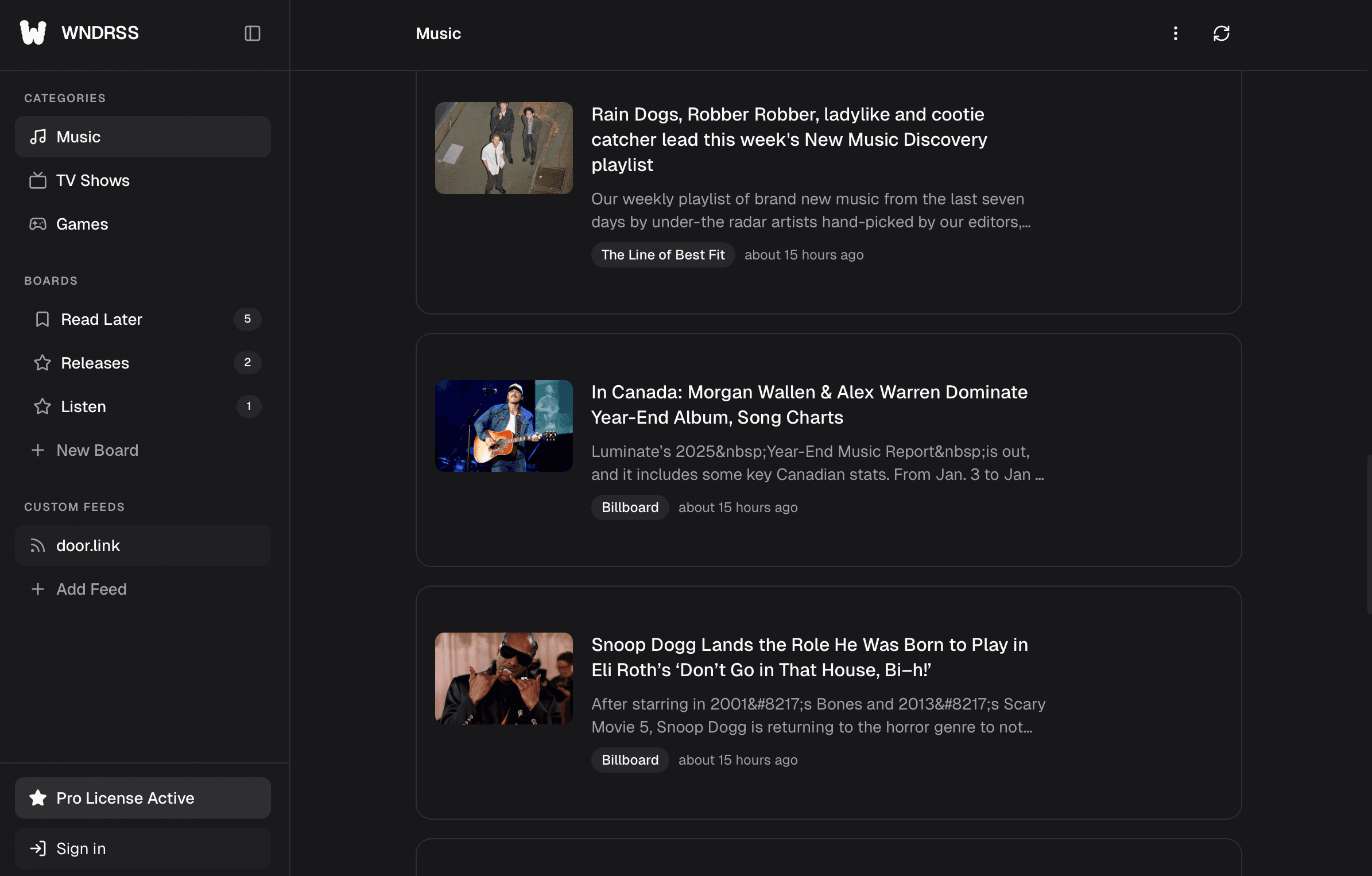 WNDRSS app screenshot